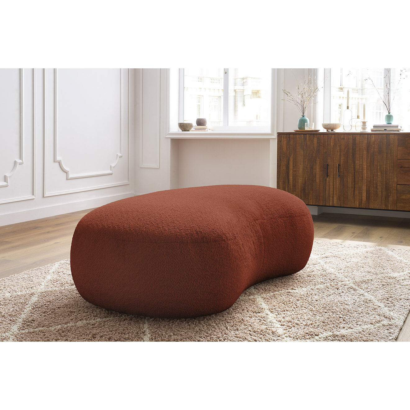 Bobochic Pouf Saint-Germain tissu bouclette orange - 147x90x47 cm