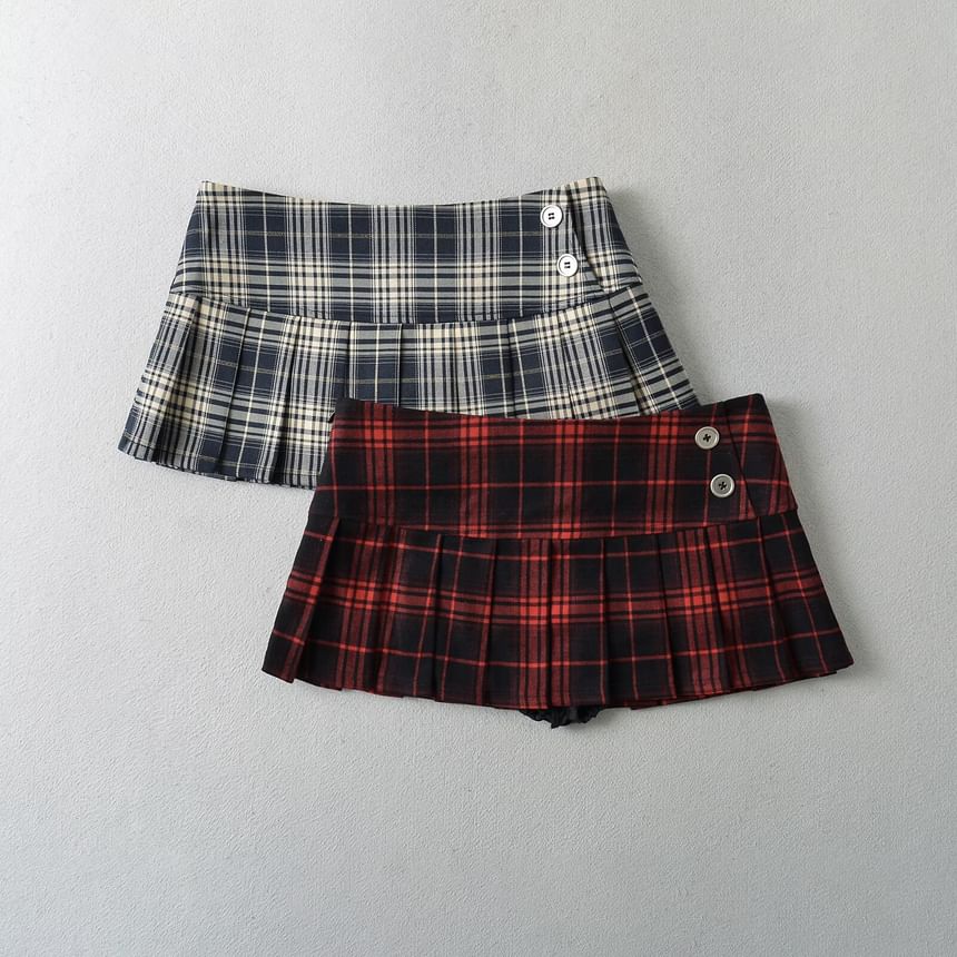 Sundine - Geruite mini-A-lijn rok met lage taille en knoopaccent