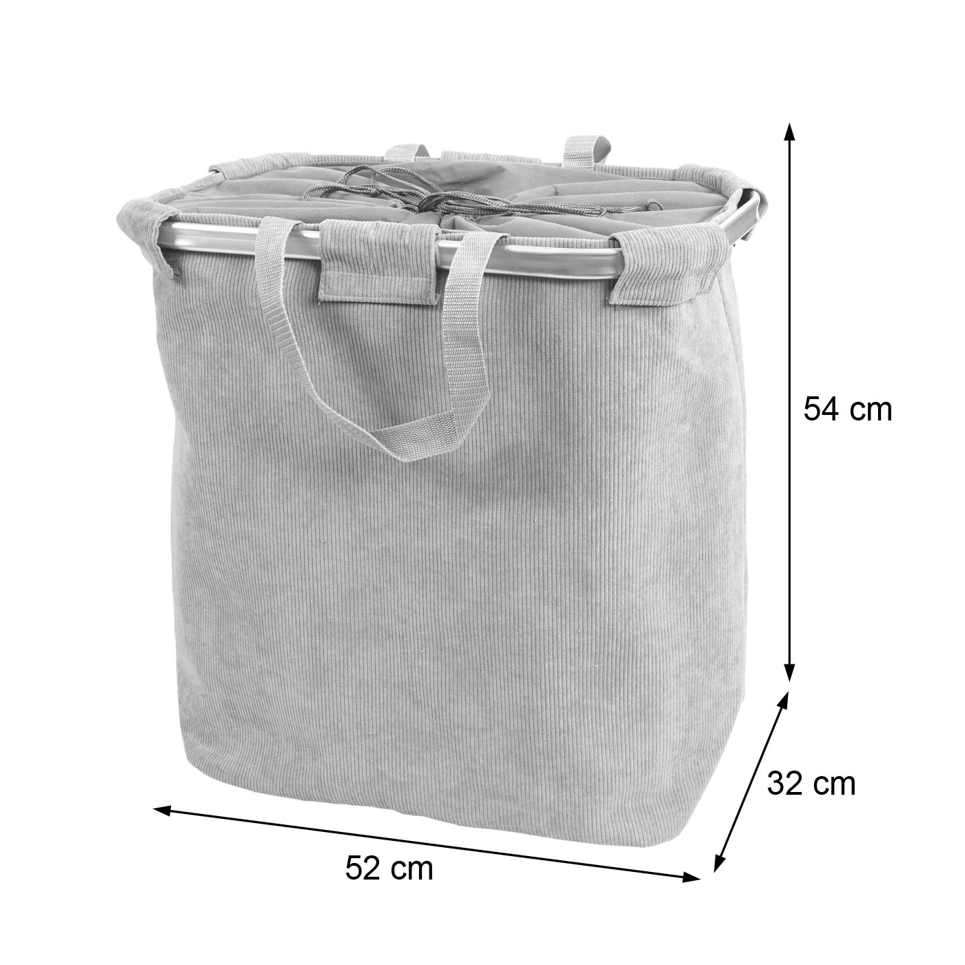Wäschesammler MCW-C34, Laundry Wäschekorb Wäschebehälter mit Kordelzug, 2 Fächer Henkel 54x52x32cm 89l ~ cord grau
