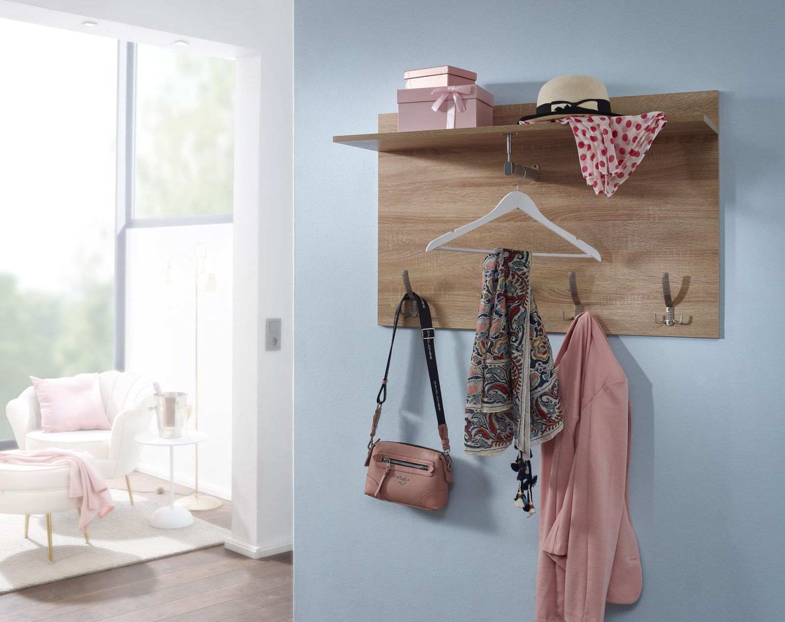 Wandgarderobe - Sonoma Eiche - 4 Haken - 80 cm