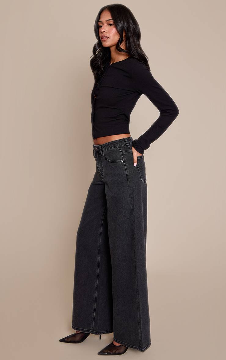 Noir Délavé Jean Large Taille Mi-haute Stretch Pour Grandes Tailles