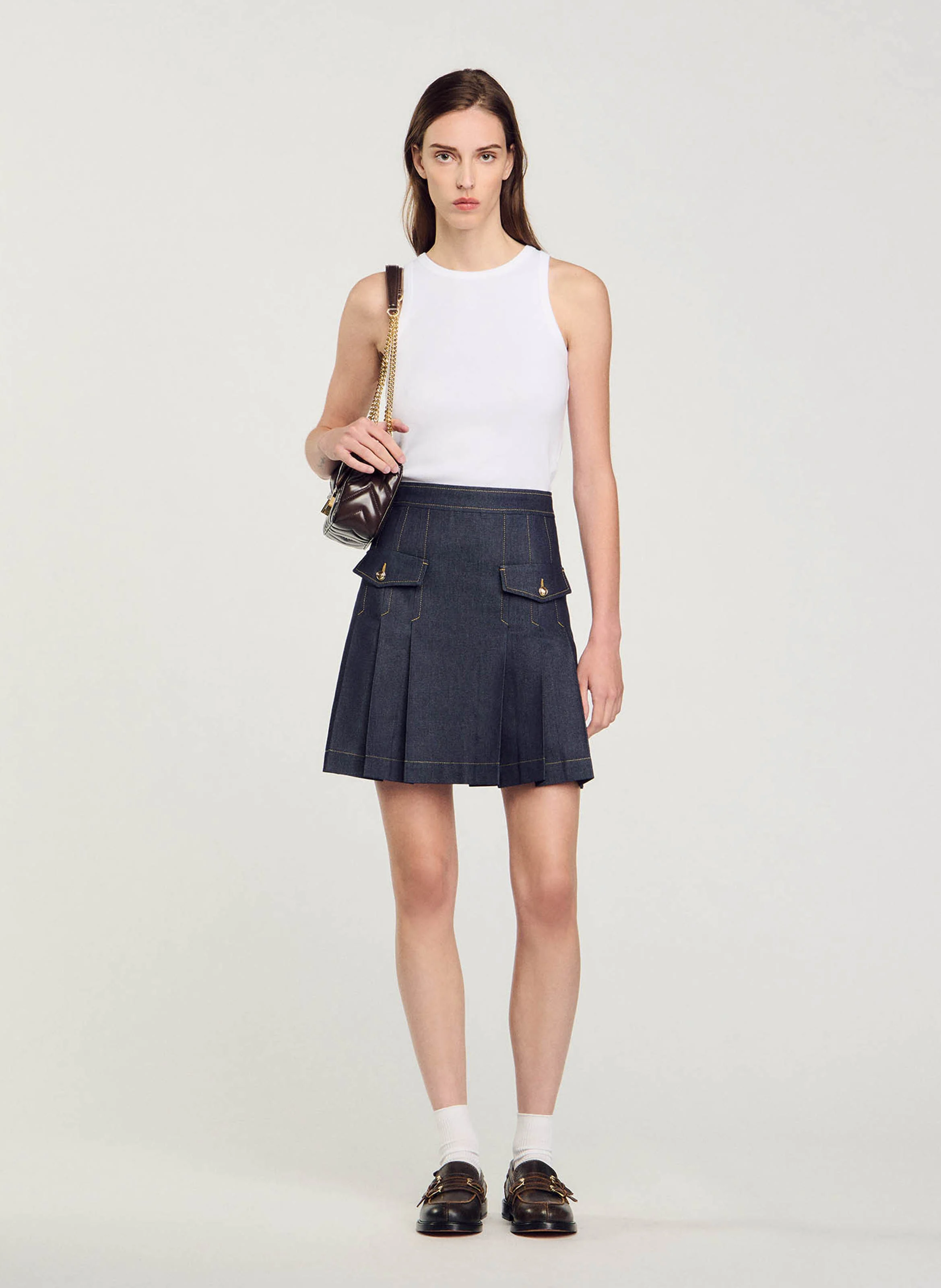 Jupe courte plissée en jean | Bleu