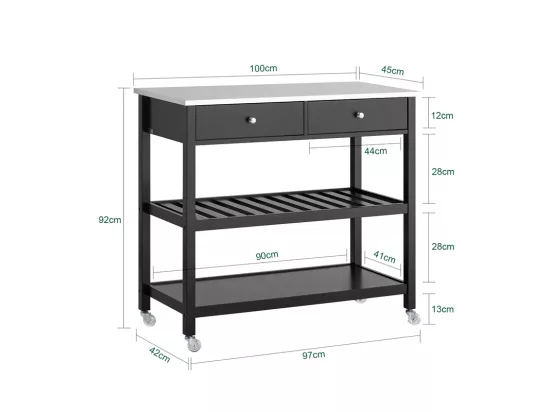 Desserte Roulante Chariot de Cuisine de 2 étages avec Grand Plan de Travail en Acier INOX, FKW47-SCH