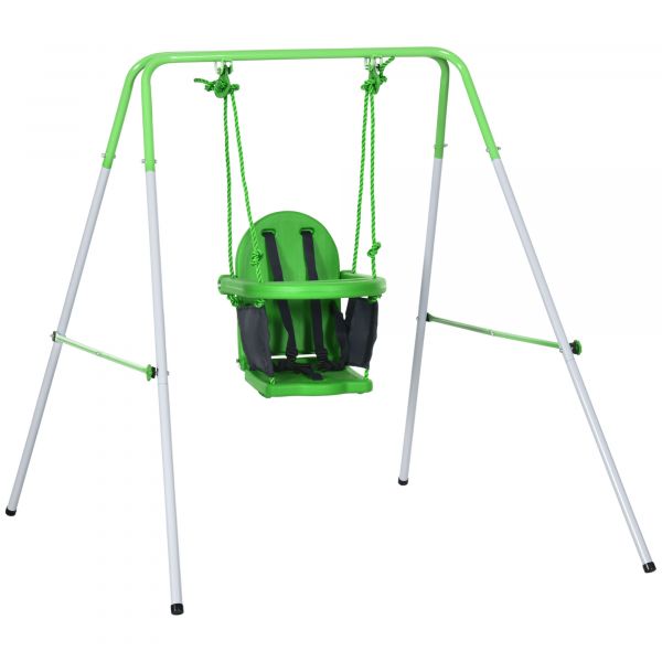 Outsunny Baloiço Infantil Baloiço para Crianças de 6-36 Meses com Encosto Alto e Arnês de Segurança Verde 122x146x122 cm