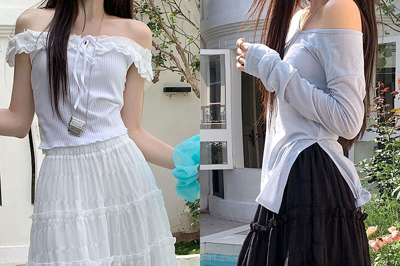 Tel tot 10 - Maxi A-lijn rok met elastische taille en ruches