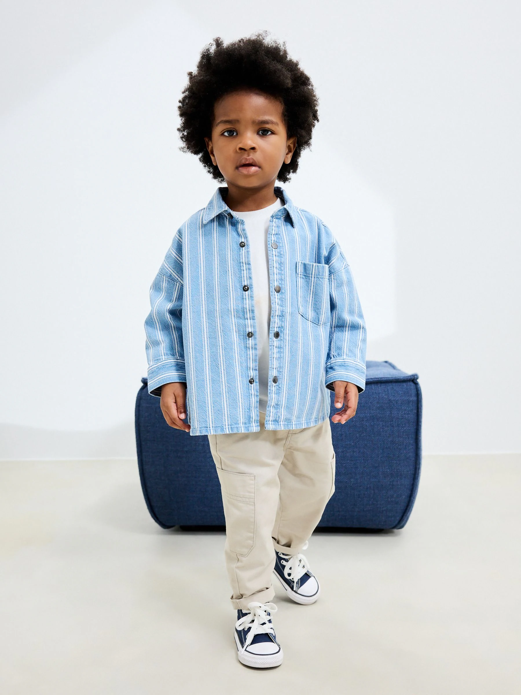 Blauw gestreept - Denim overhemd met lange mouwen (3 mnd - 7 jr)