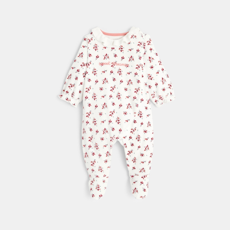 Dors-bien fleuri en velours rose bébé fille