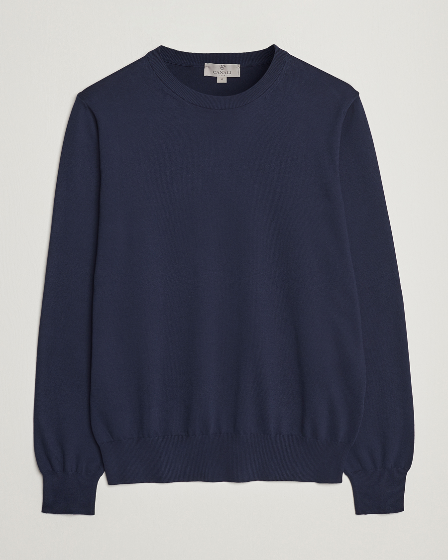 Canali Cotton Crew Neck Pullover Navy