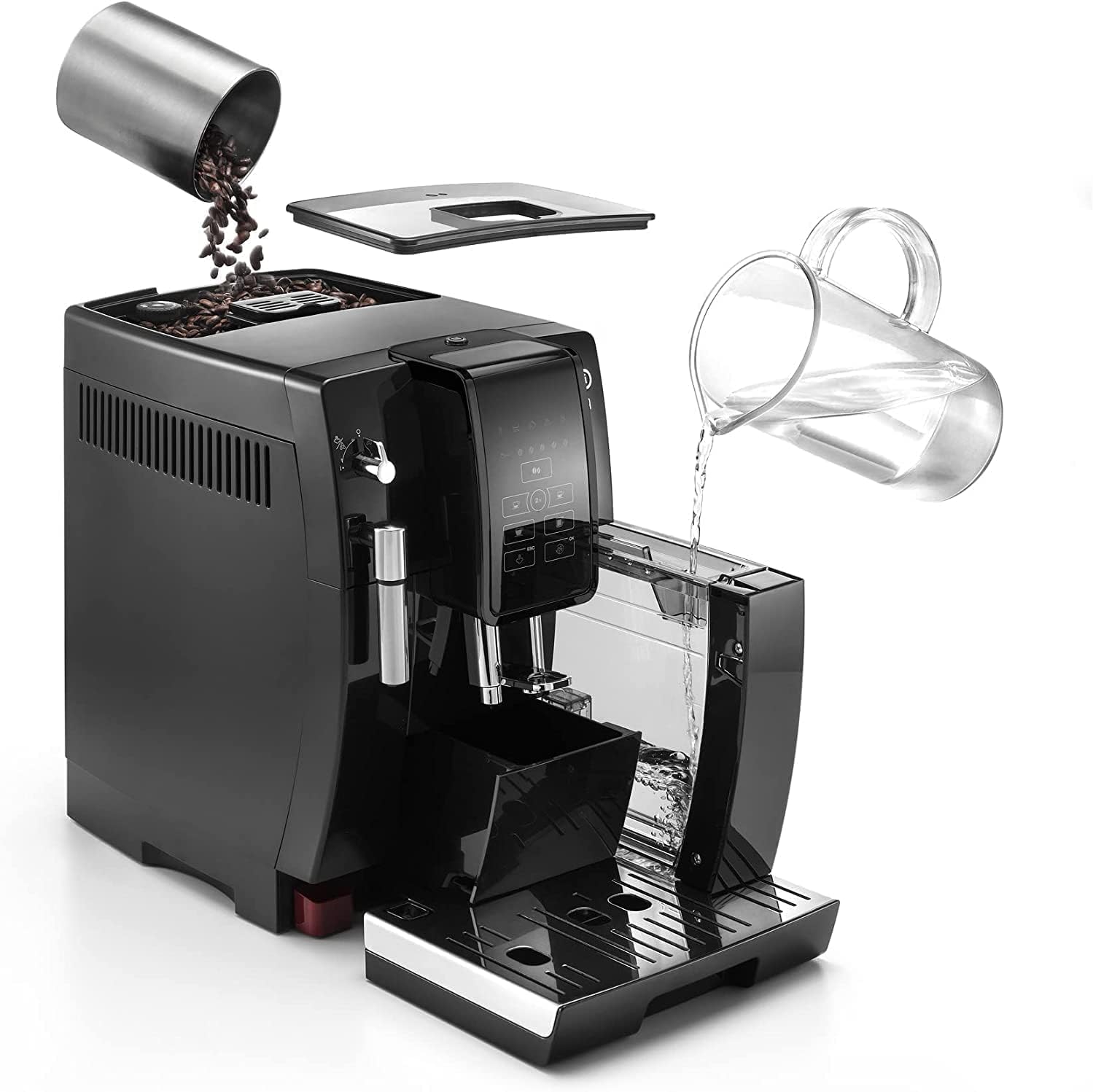 De'Longhi Dinamica ECAM 350.15.B Kaffeevollautomat mit Milchaufschäumdüse für Cappuccino, mit Espresso und Kaffee Direktwahltasten und Digitaldisplay mit Klartext, 2-Tassen-Funktion, Schwarz