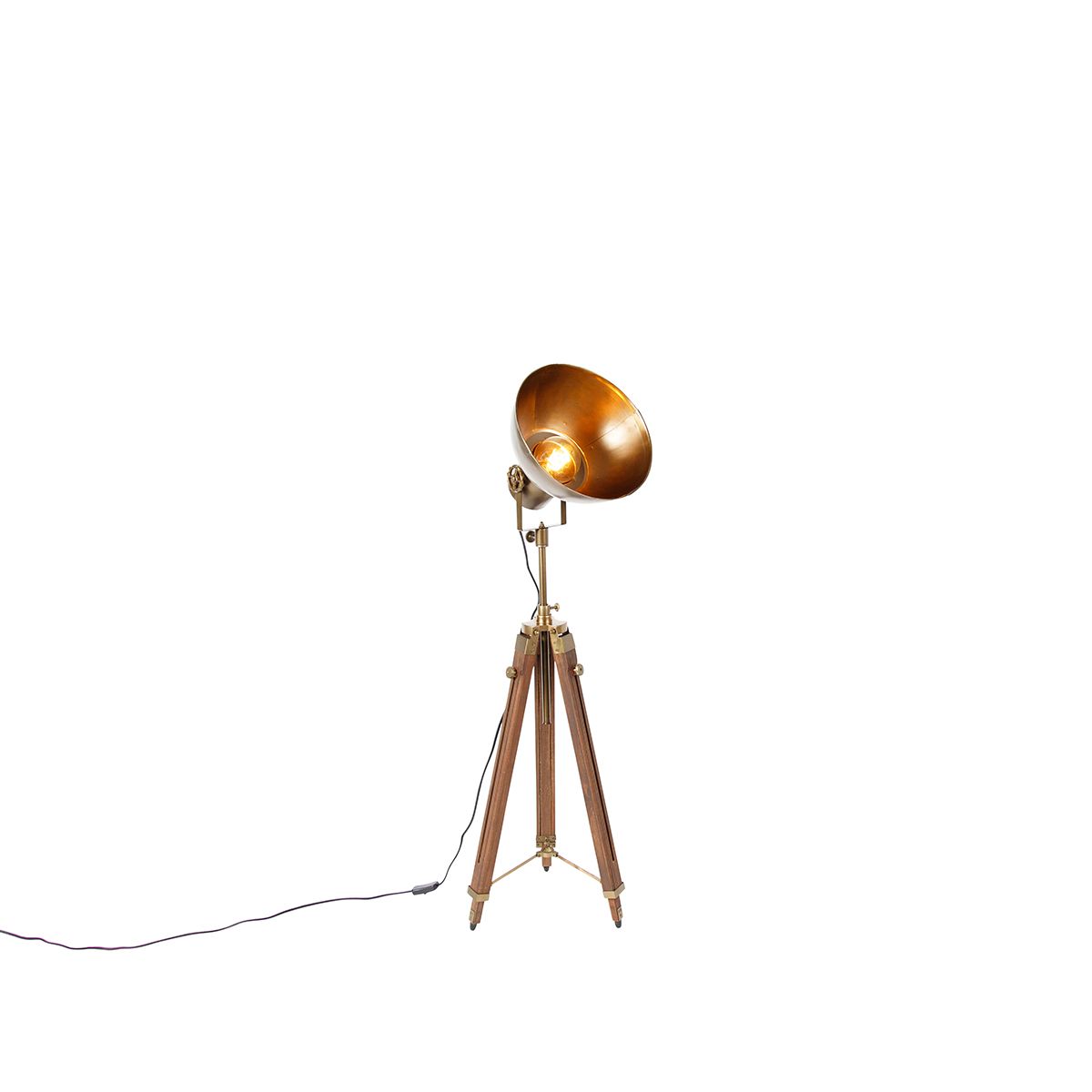 Industriële tripod vloerlamp brons met hout - Mangoes