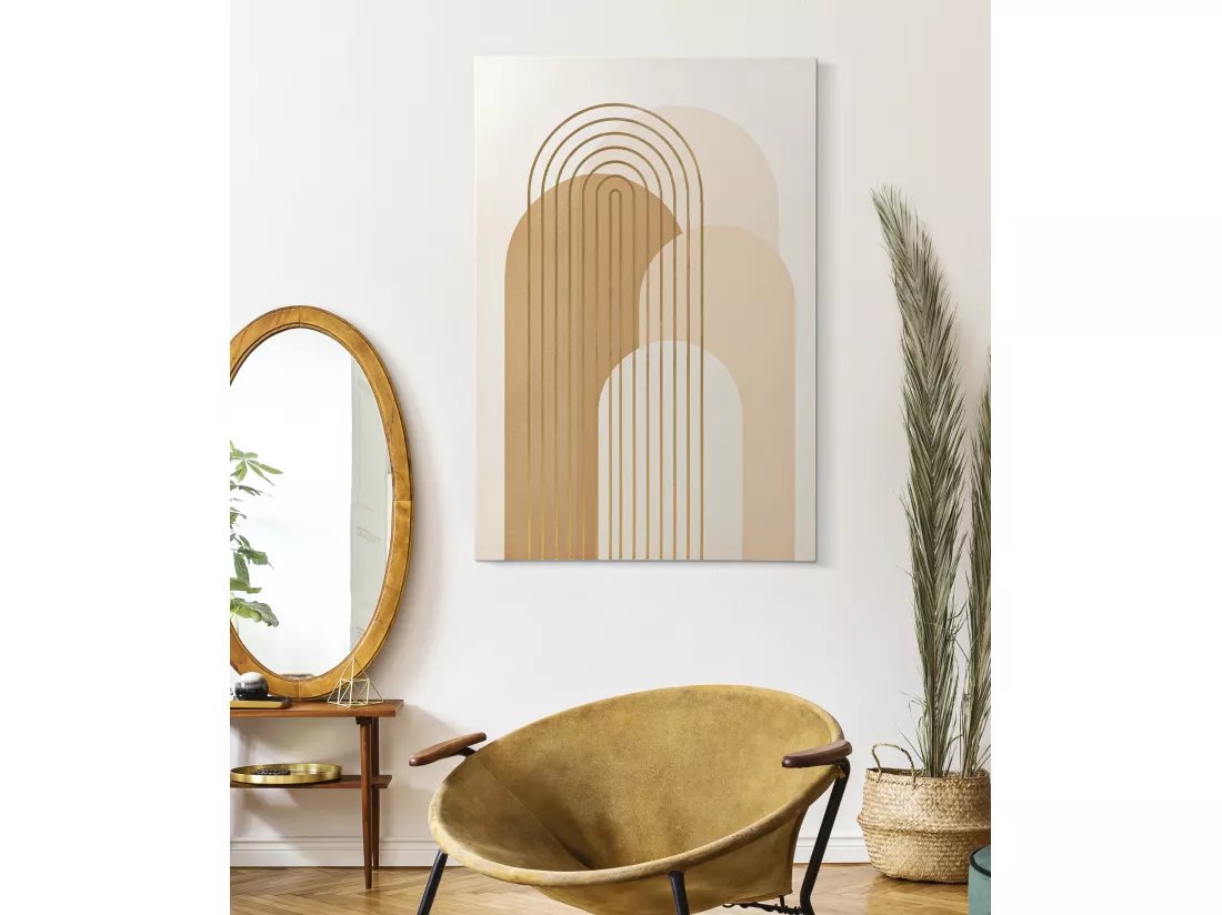 Tableau Décoratif Abstrait - Impression sur Toile avec Cadre en Bois - Design Moderne et Tons Chauds - 80x3x120 cm - Décorations Dorées