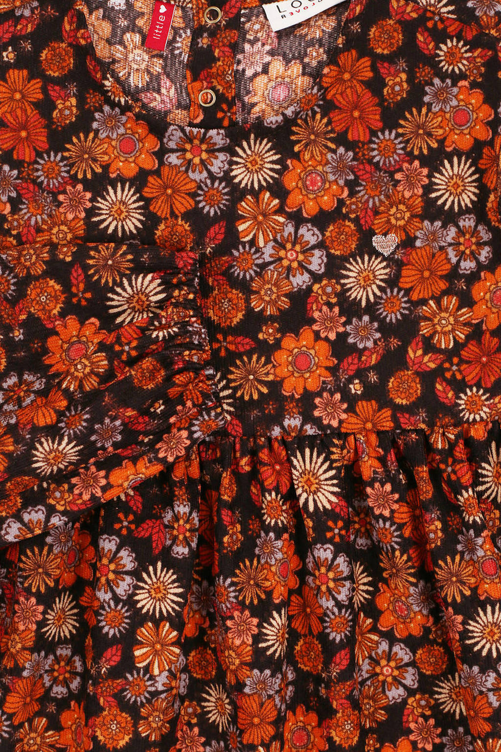 LOOXS gebloemde corduroy jurk oranje