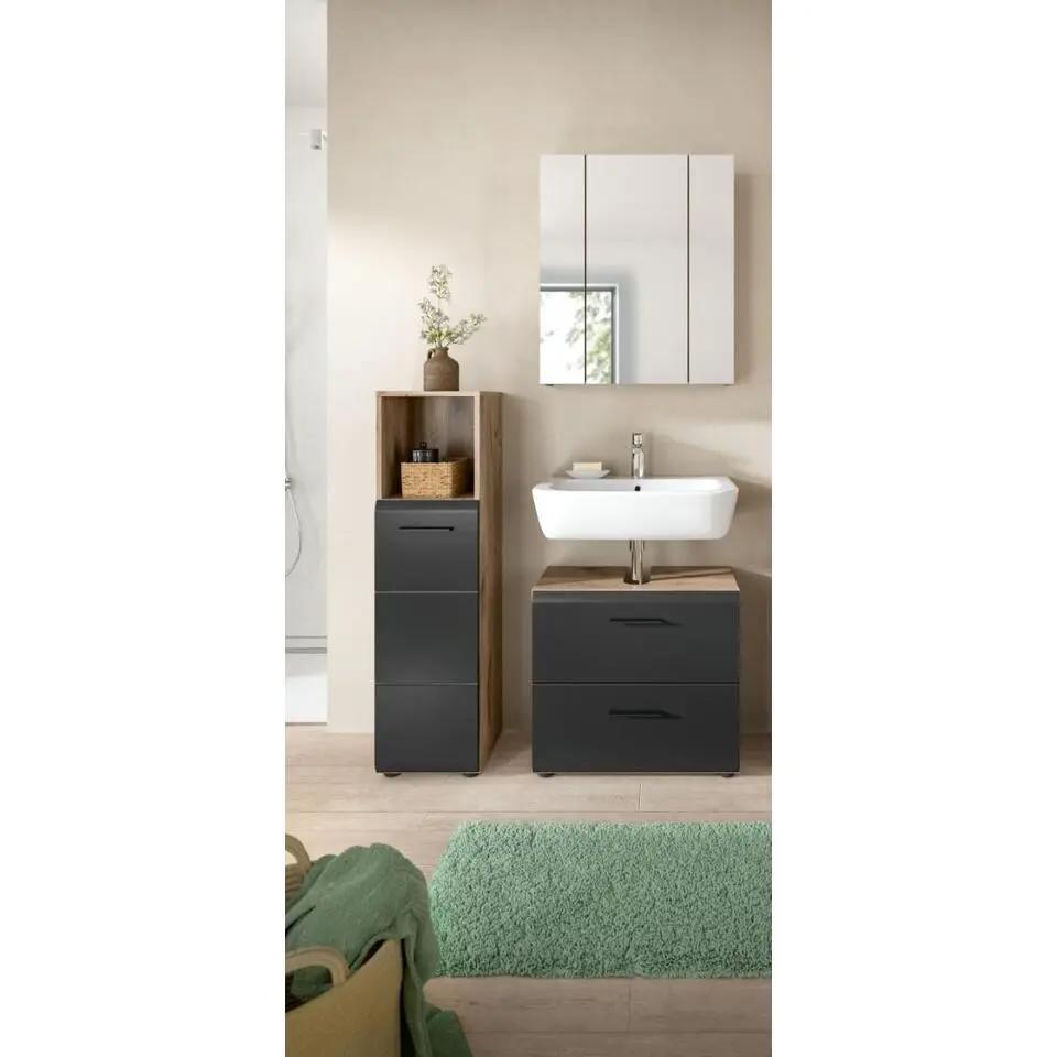 Hioshop Ice badkamer I23 zwart mat- eiken decor