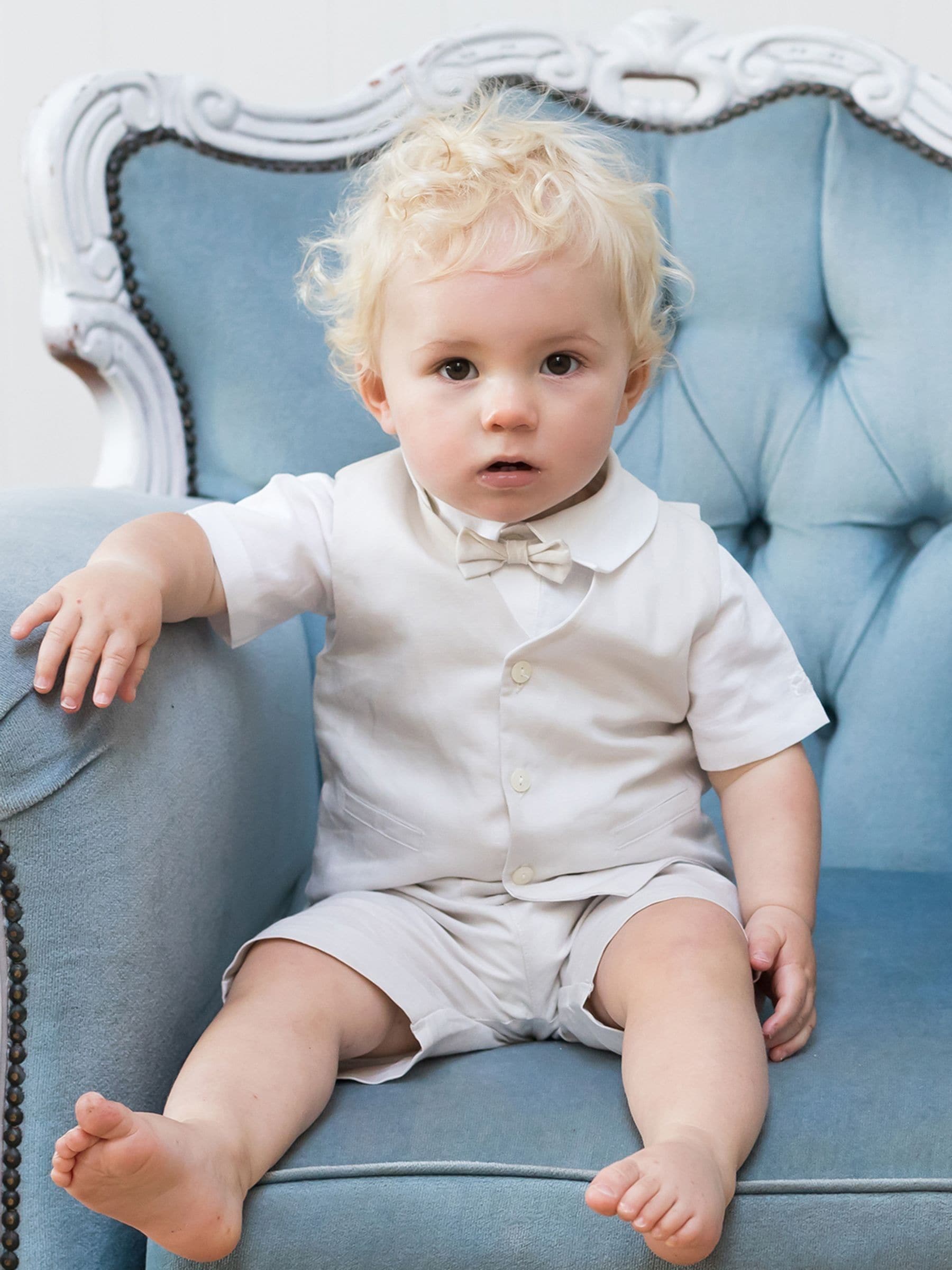 Emile Et Rose - Naturelle driedelige linnen set met short en bakkersknechtpet