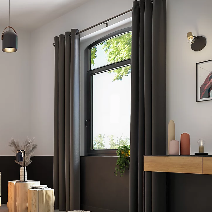 Barre à rideaux industriel extensible noir mat Araxos GoodHome L. 120/210 x Ø16/19 cm