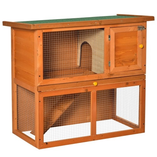 Gaiola de madeira para coelhos PawHut, amarela/verde