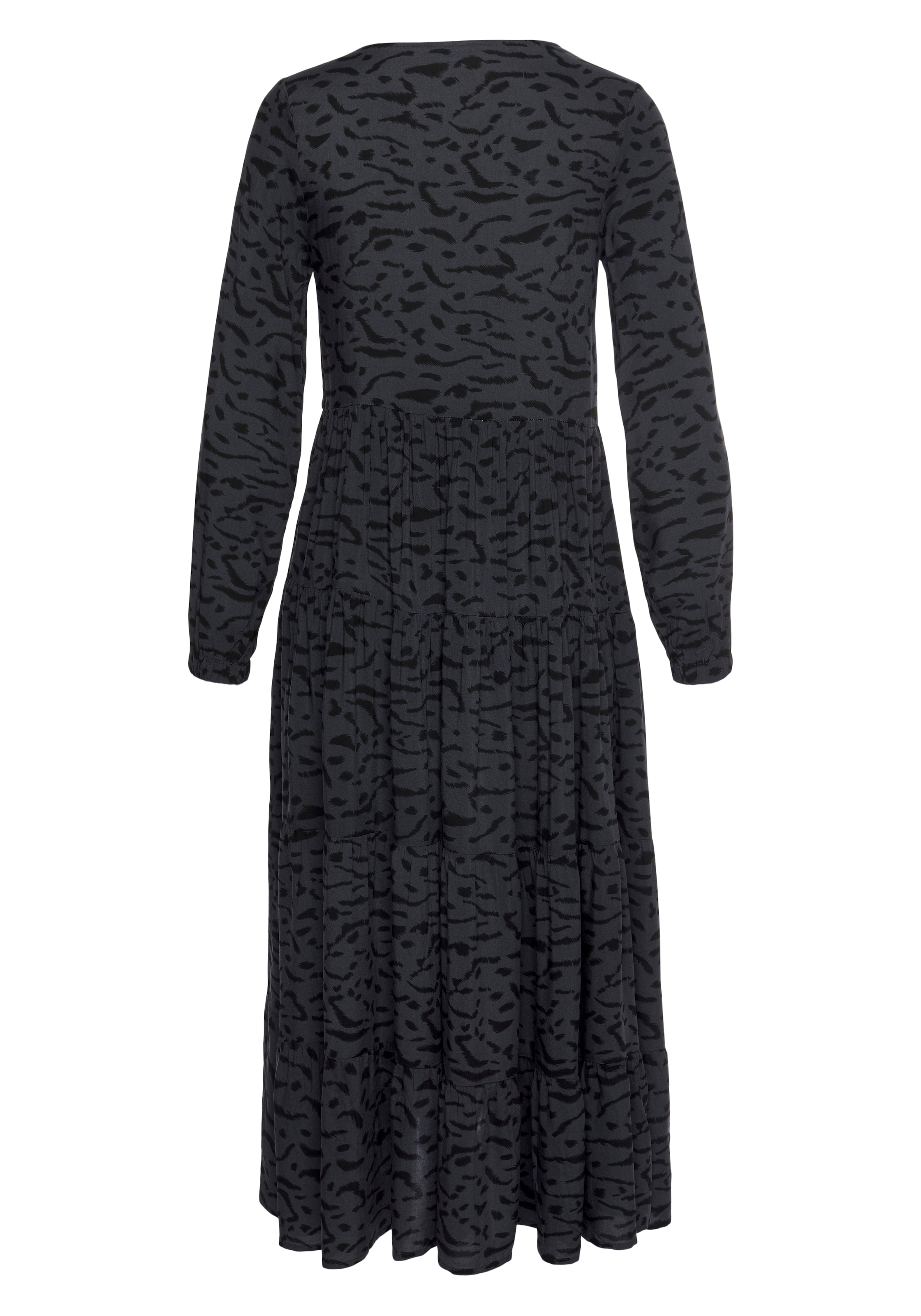 LASCANA Maxikleid mit Alloverprint und Volants, langärmlig, Druckkleid, casual-chic