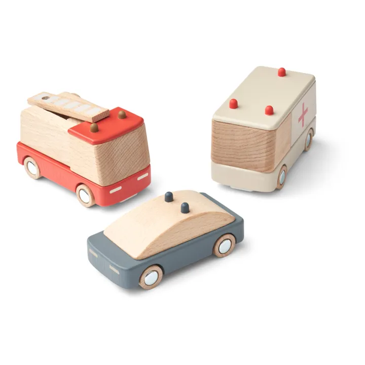 Liewood Voitures de secours en bois - Set de 3 | Whale blue multi mix