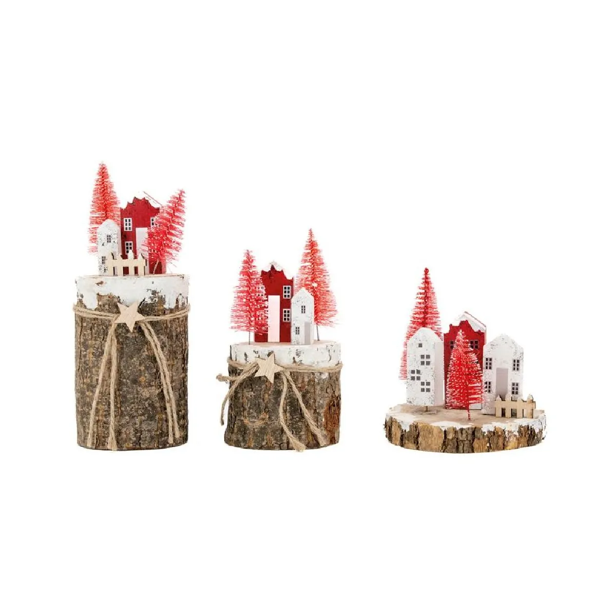 Aubry Gaspard Villages de Noël en bois rouge et blanc.