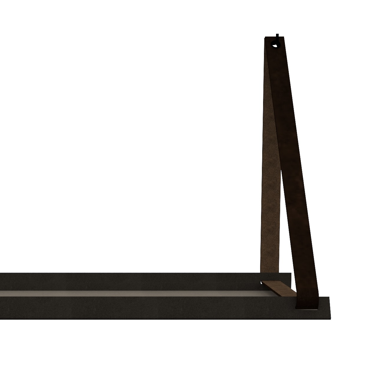 Stalen wandplank 70x20cm - incl. leren plankdragers Stalen wandplank met leren plankdragers - Donkerbruin