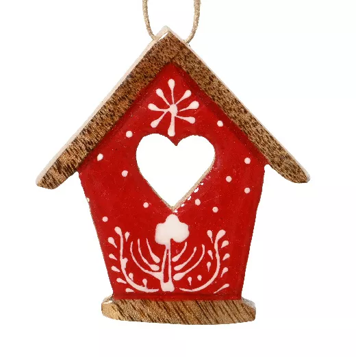 Maisonnette à suspendre en bois (H8 cm) Cœur de Noël Rouge