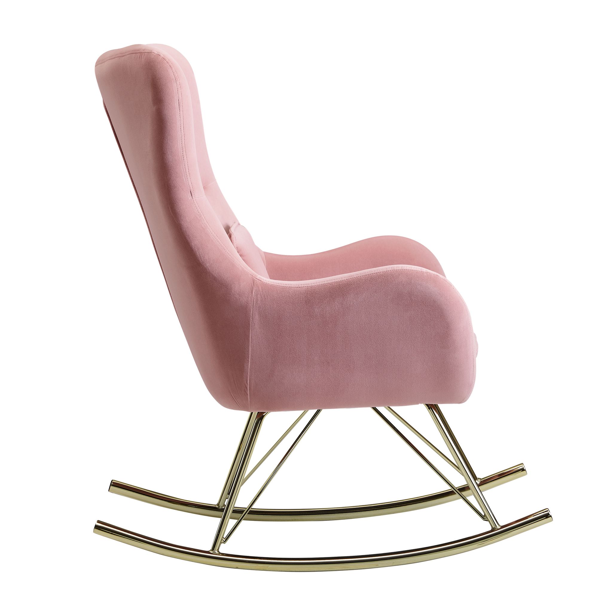 KADIMA DESIGN Schaukelstuhl aus Samt: Wippfunktion, Samt-Sitzschale, 74x101x89 cm, Rosa/Dunkelgrau/Hellgrau, 120 kg Belastung.