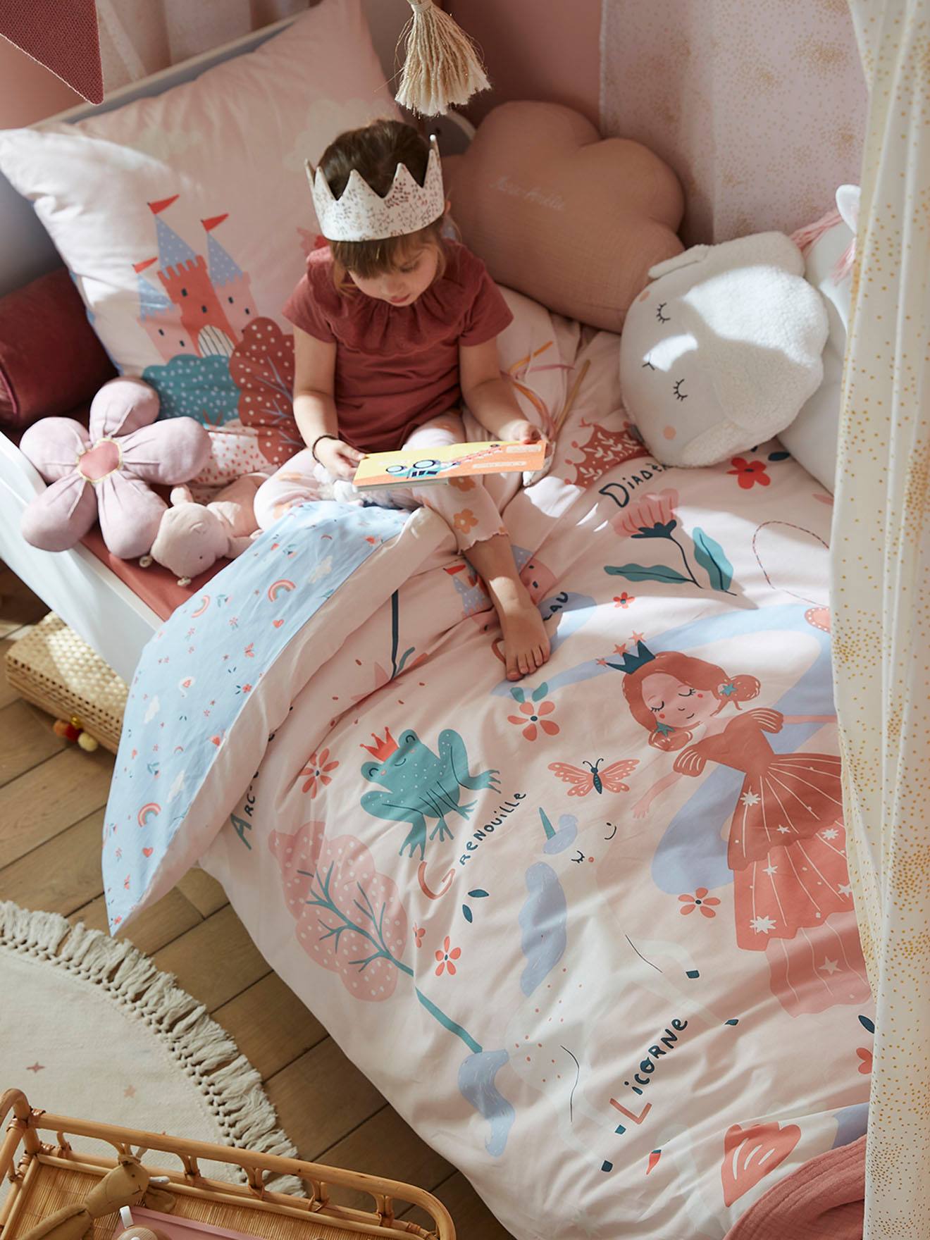 Conjunto infantil: capa de edredom + fronha ABC PRINCESA malva