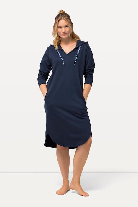 Loungewear-Kleid, Kapuze, Taschen, Langarm