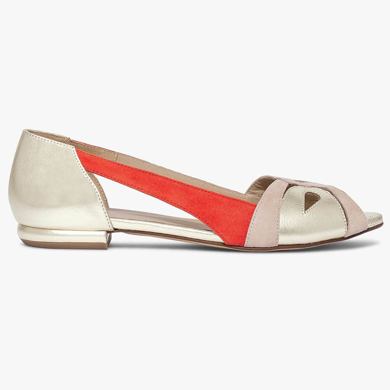 Bocage Ballerines en Cuir ajouré Serena platine/vermillon