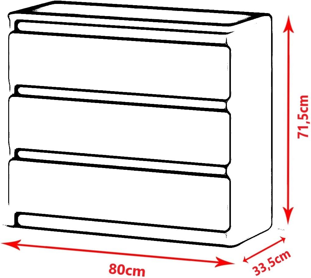 MRBLS Kommode mit 3 Schubladen Sideboard Schubladenschrank Kleiderschrank Modern Möbel mit Schubladen für Ihr Schlafzimmer (Grau Matt - Wotan) – 80 x 71,5 x 33,5 cm (B/H/T)