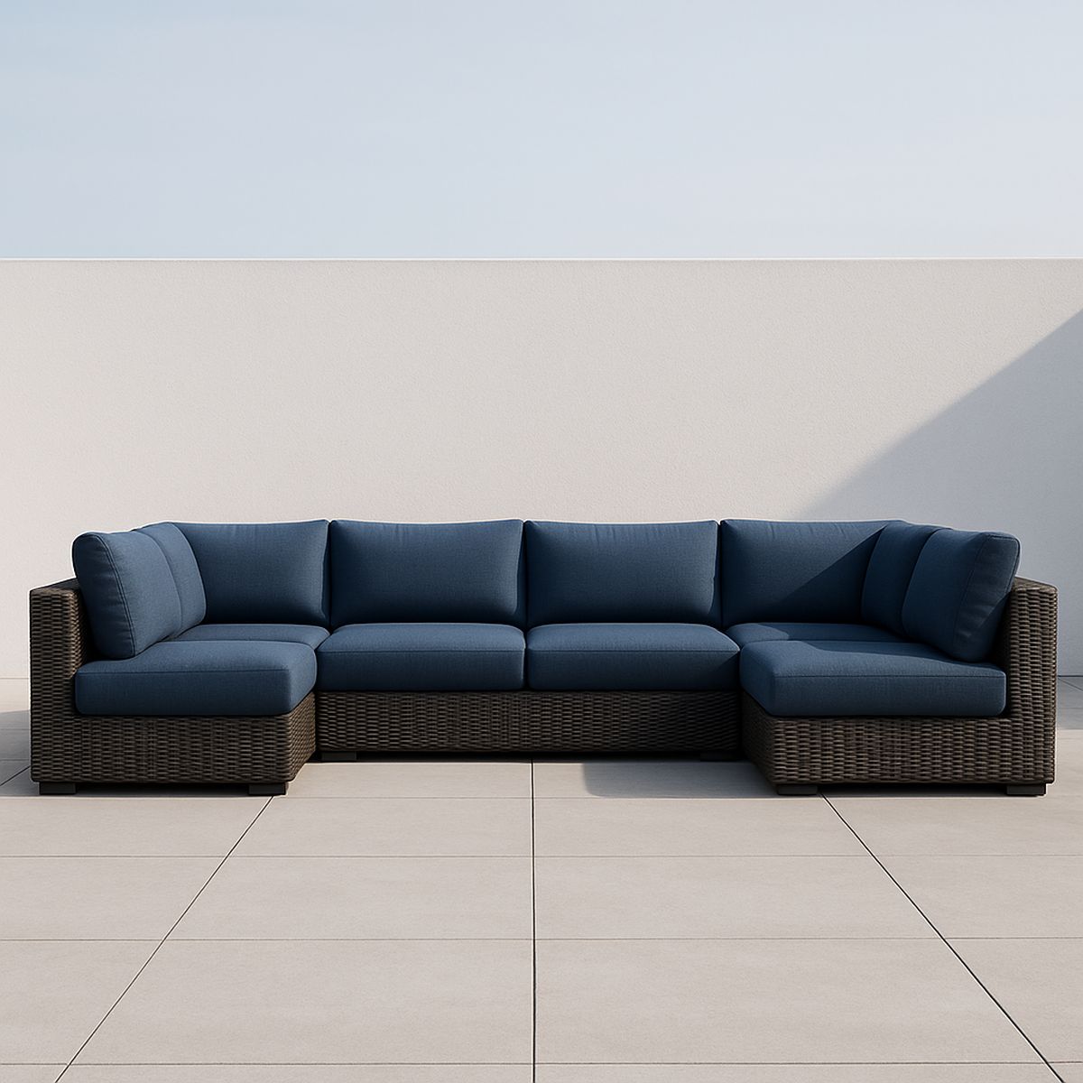 Outdoor Ecksofa Set Rattan Blau 250 x 250 x 70 cm
