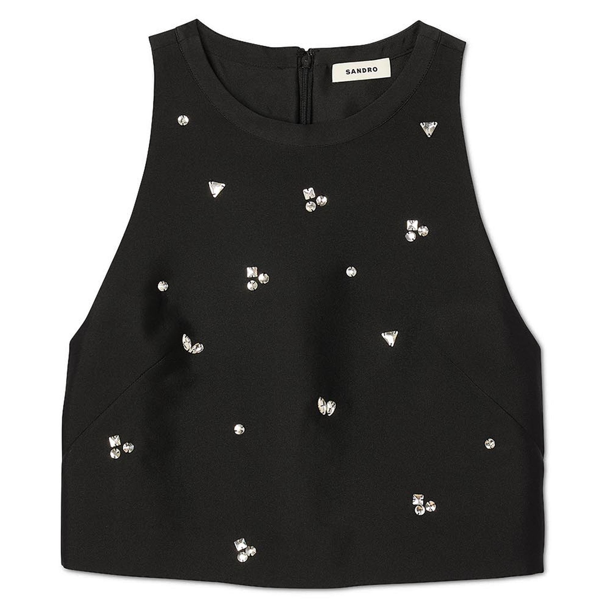 Top col rond à strass | Noir