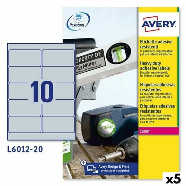 Etiketter Avery Sølv 20 Ark 96 x 50,8 mm (5 enheter)