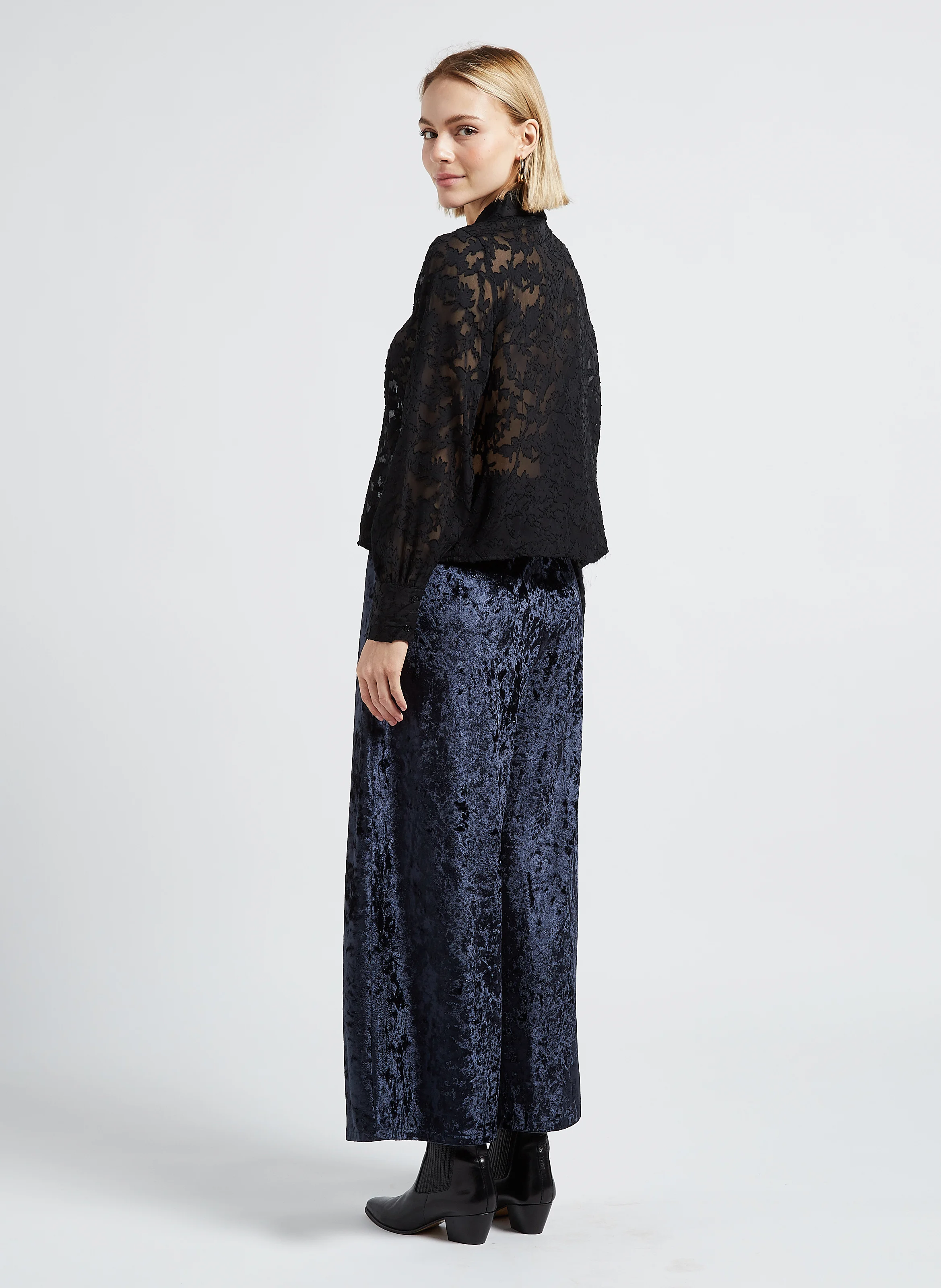 Pantalon large en velours | Bleu
