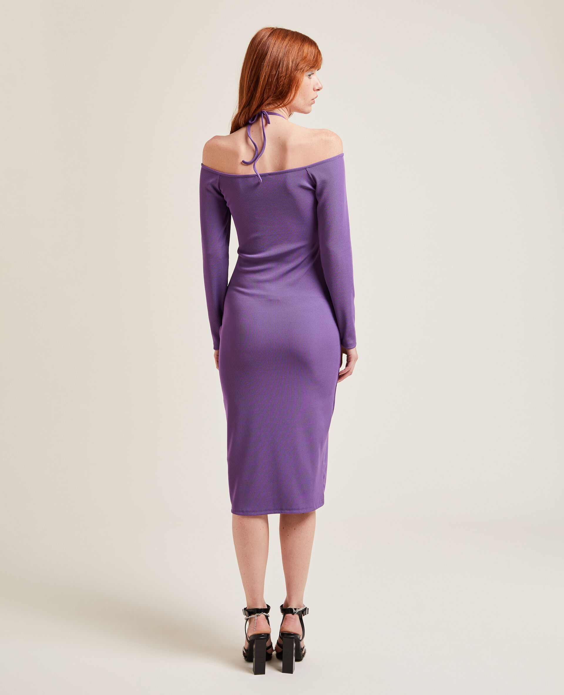 Robe longue en maille côtelée - Violet