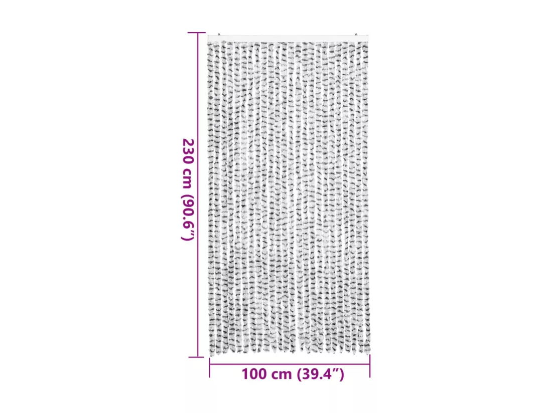 Rideau anti-mouches gris clair et gris foncé 100x230cm chenille