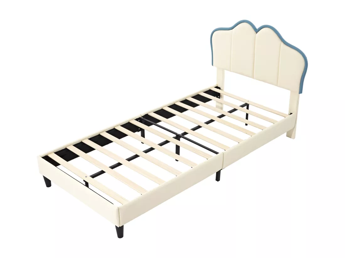 Lit enfant 90x200cm en similicuir - Bleu & Blanc
