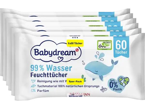 Babydream Feuchttücher 99% Wasser 6 X 60 Stück Feuchte Waschlappen