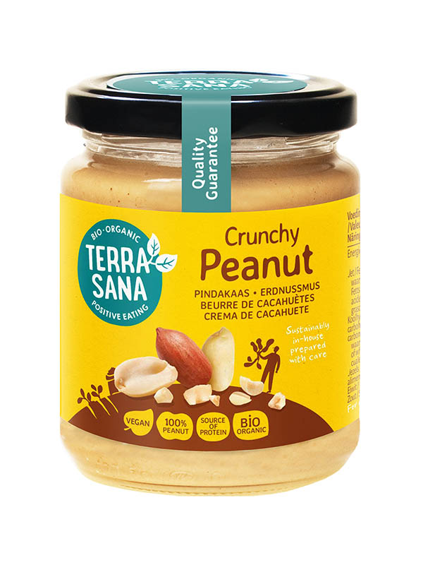 TerraSana Pindakaas crunchy zonder zout bio (250 gr)