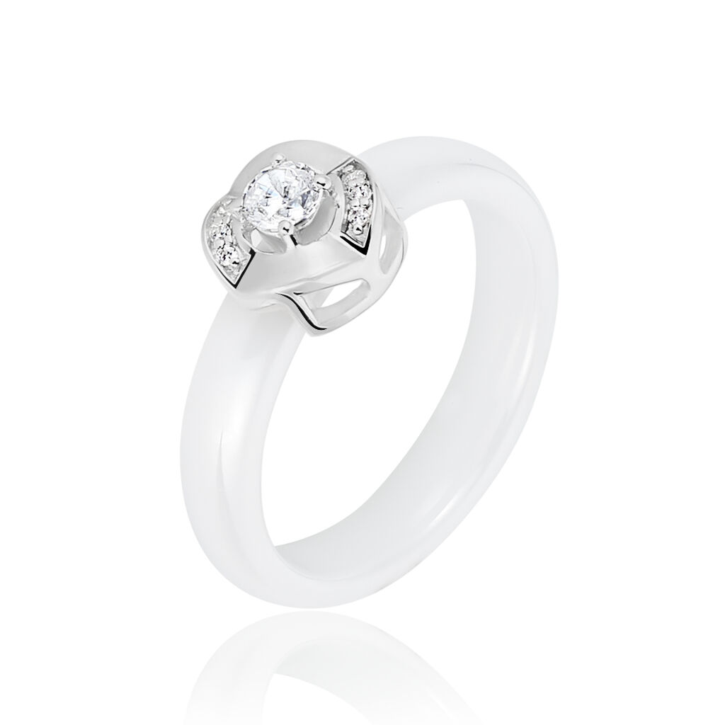 Bague Grace Argent Blanc Céramique Et Oxyde De Zirconium