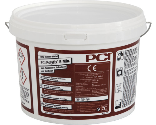 PCI Polyfix® 5 min. snelhardende cementmortel voor reparatie, bevestiging en montage 5 kg