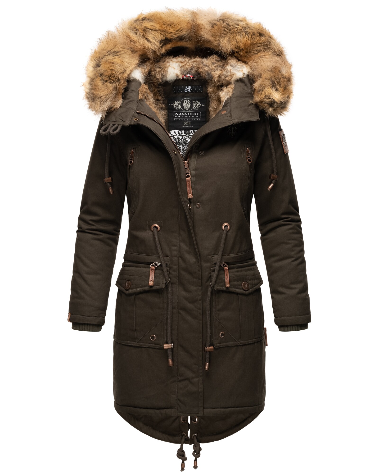 NAVAHOO Damen Warmer Wintermantel Winter Baumwollparka mit Kunstfell Rosinchen