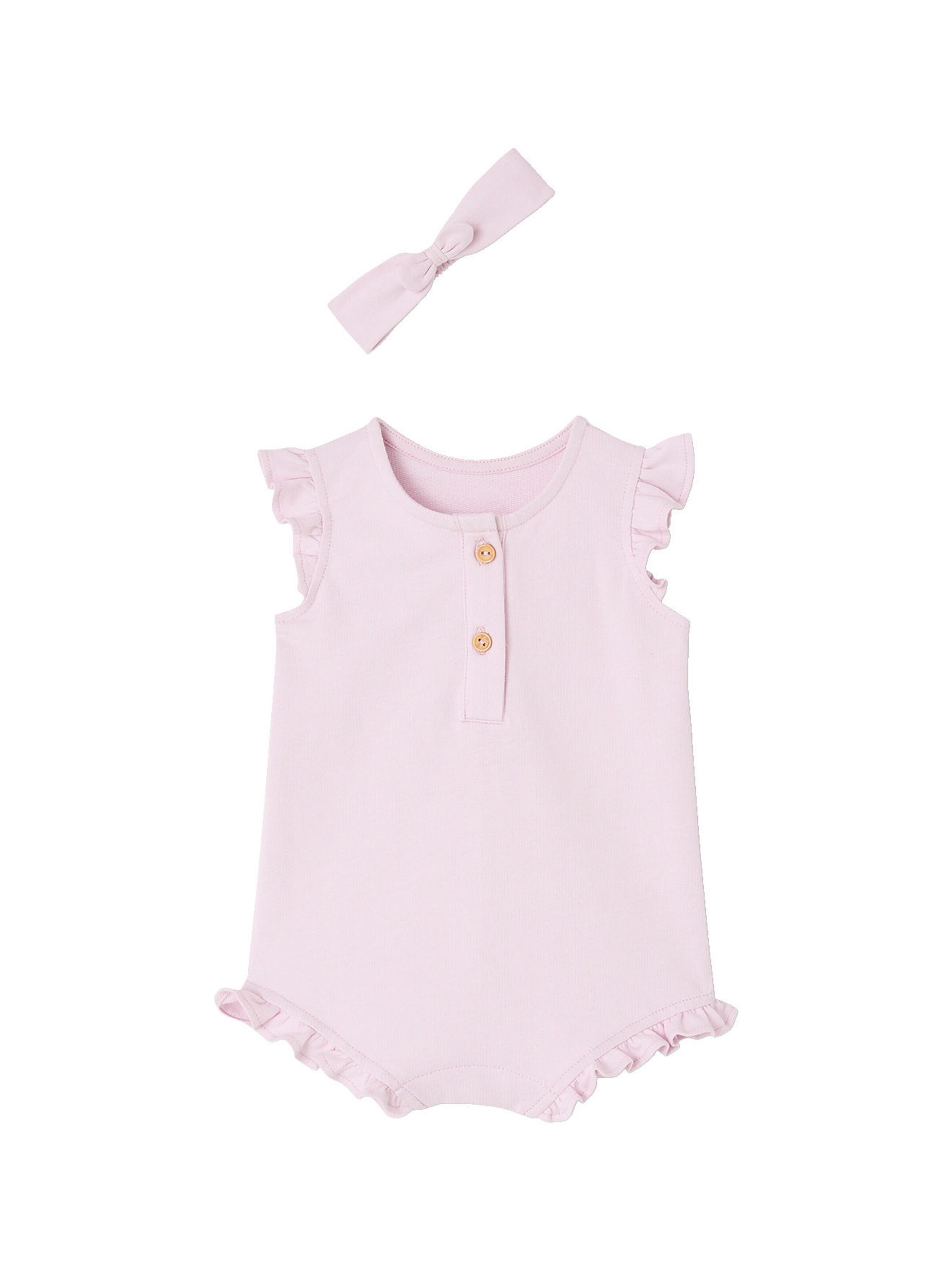 Vertbaudet Bio-Kollektion: Mädchen Baby-Set aus Kurzoverall und Haarband rosa