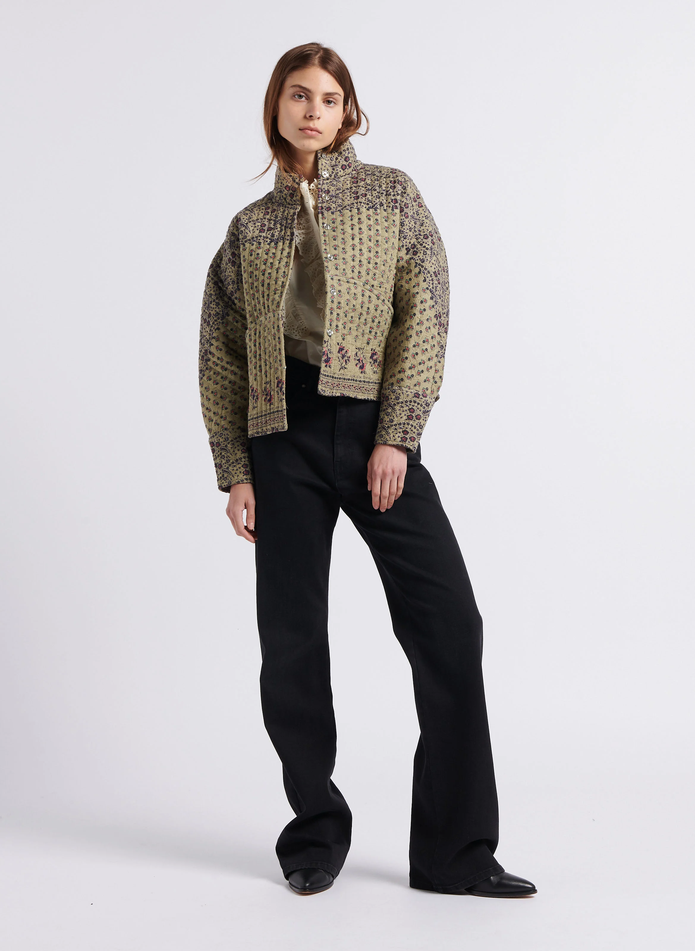 IRINA - Veste col montant matelassée en coton | Vert