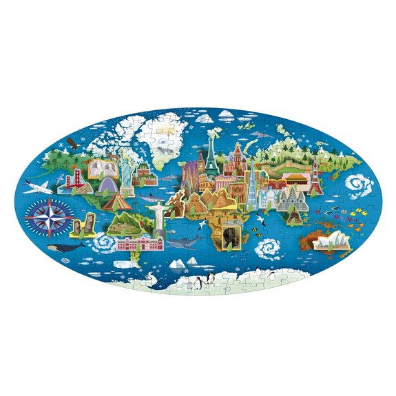 Puzzle ovale 200 pièces + Livre - Les monuments du monde