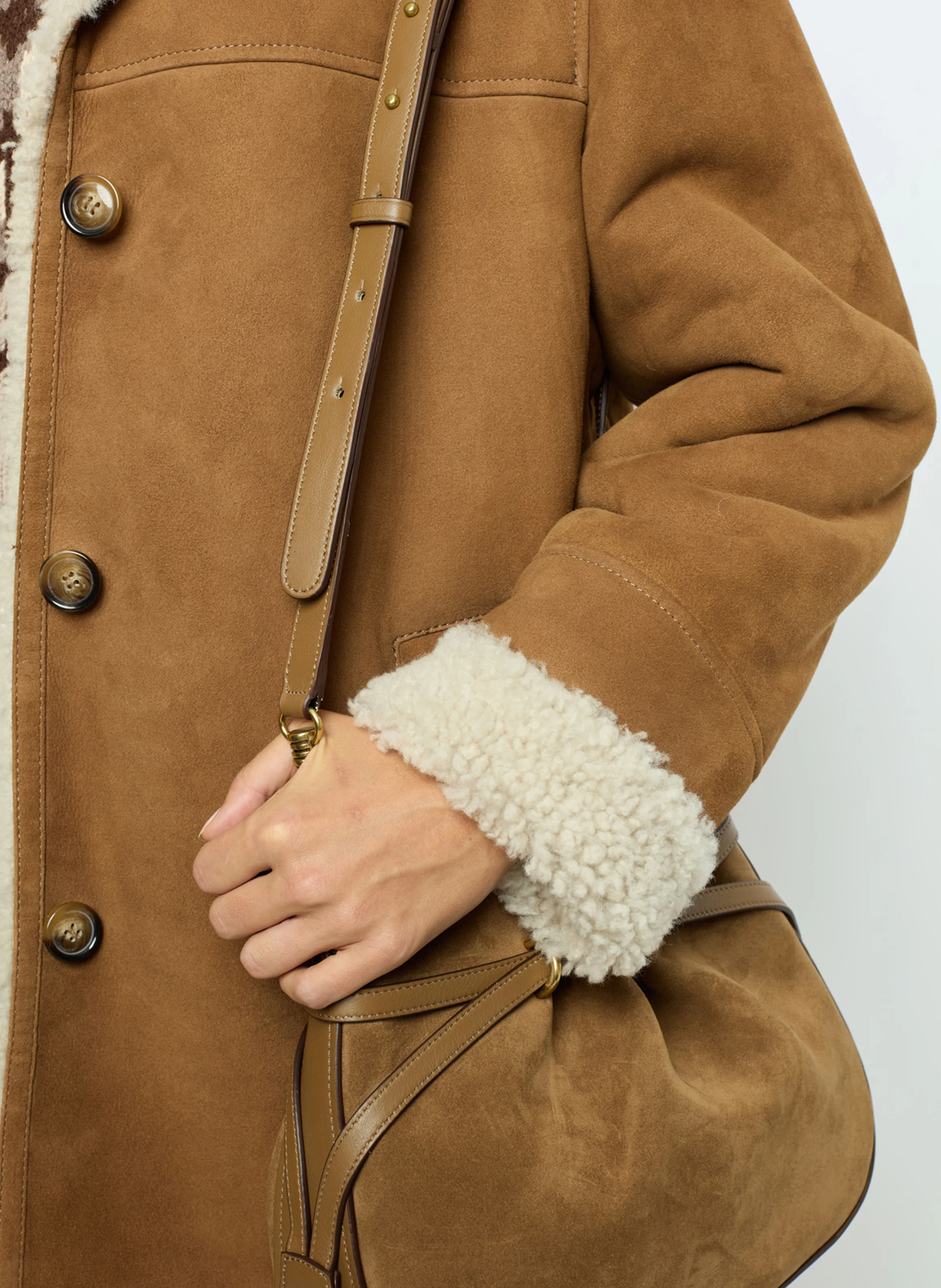 LEONTINE - Manteau court en cuir lainé | Marron
