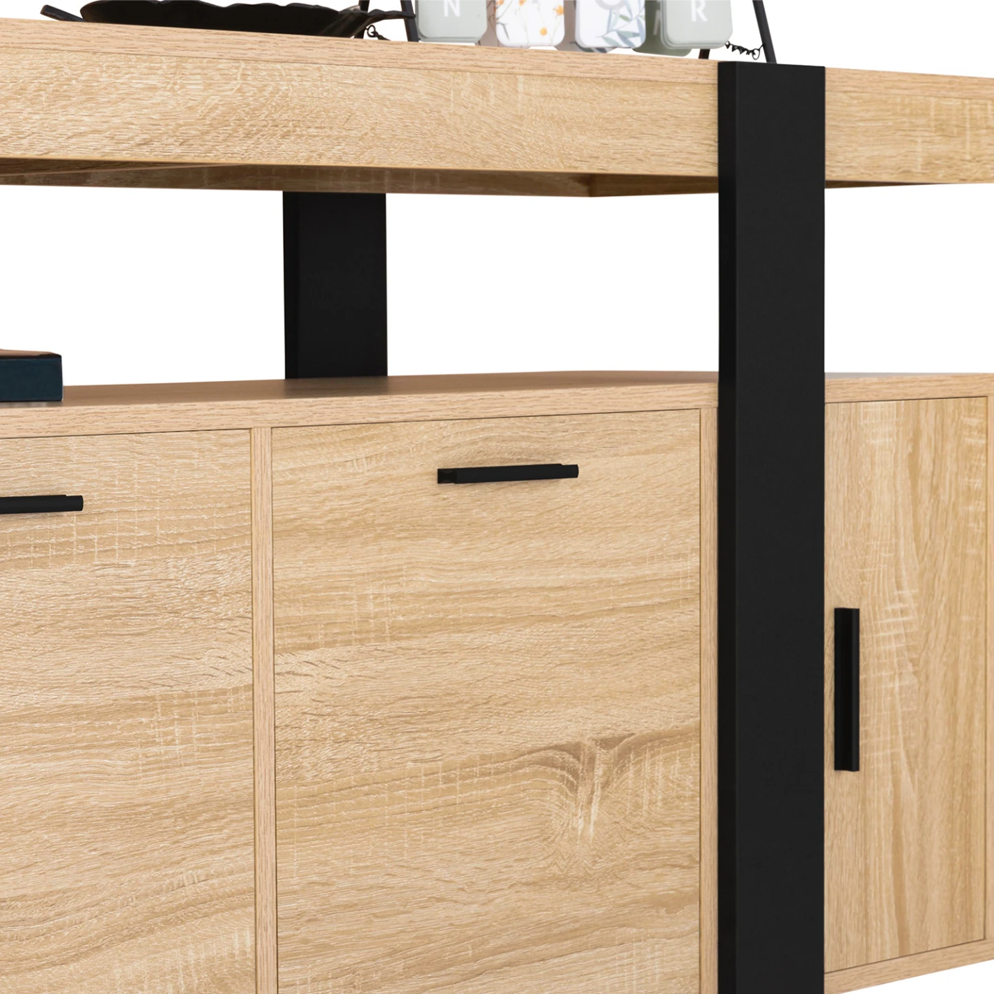 Buffet 140 cm PHOENIX 4 portes bois et noir