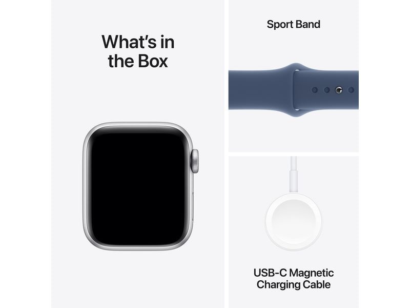 Apple Watch SE 2024 40 mm GPS Silver Denim Sport Band M/L Kann schön viel. Für ganz schön wenig.