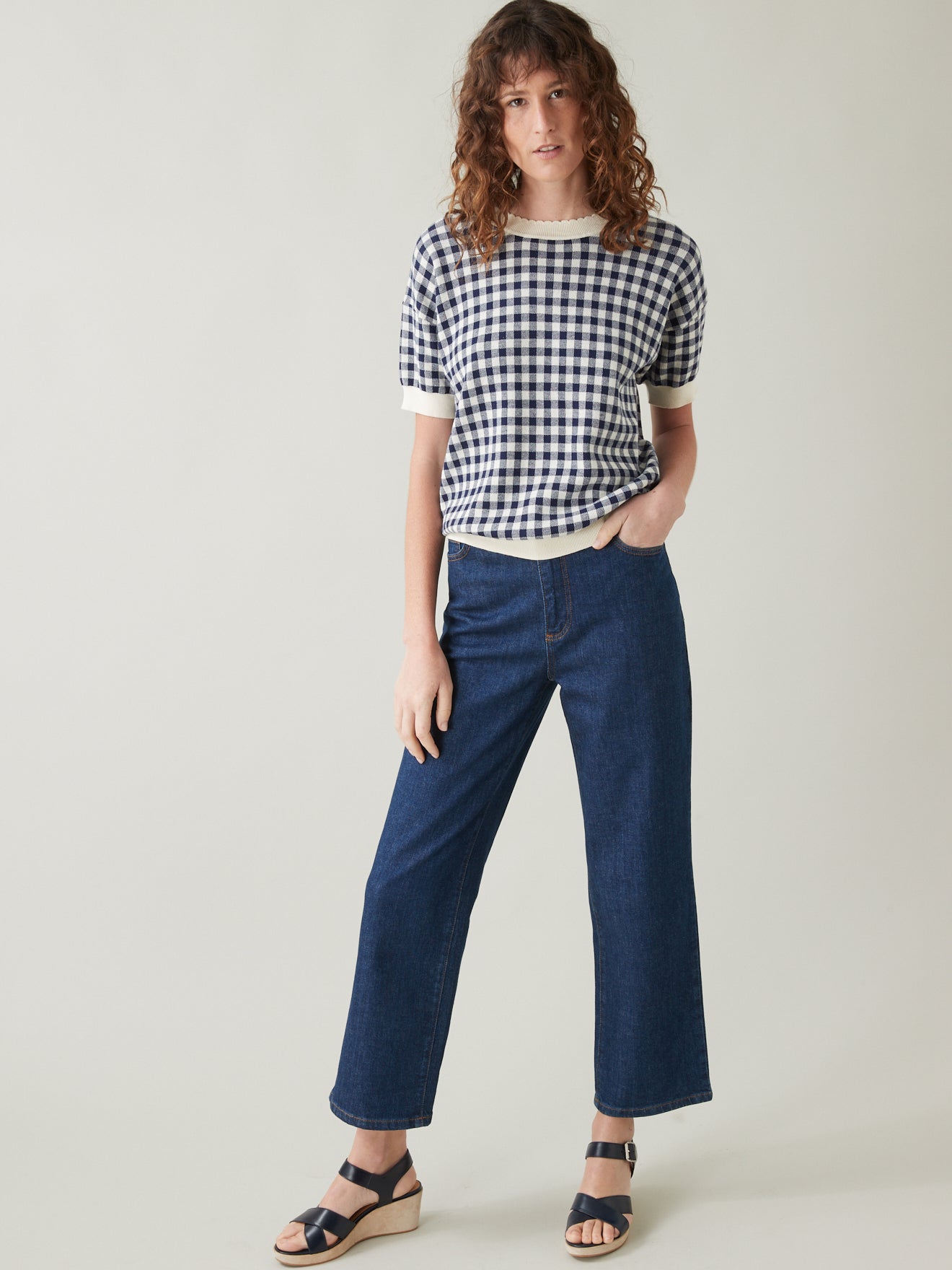 Pull boxy jacquard vichy femme