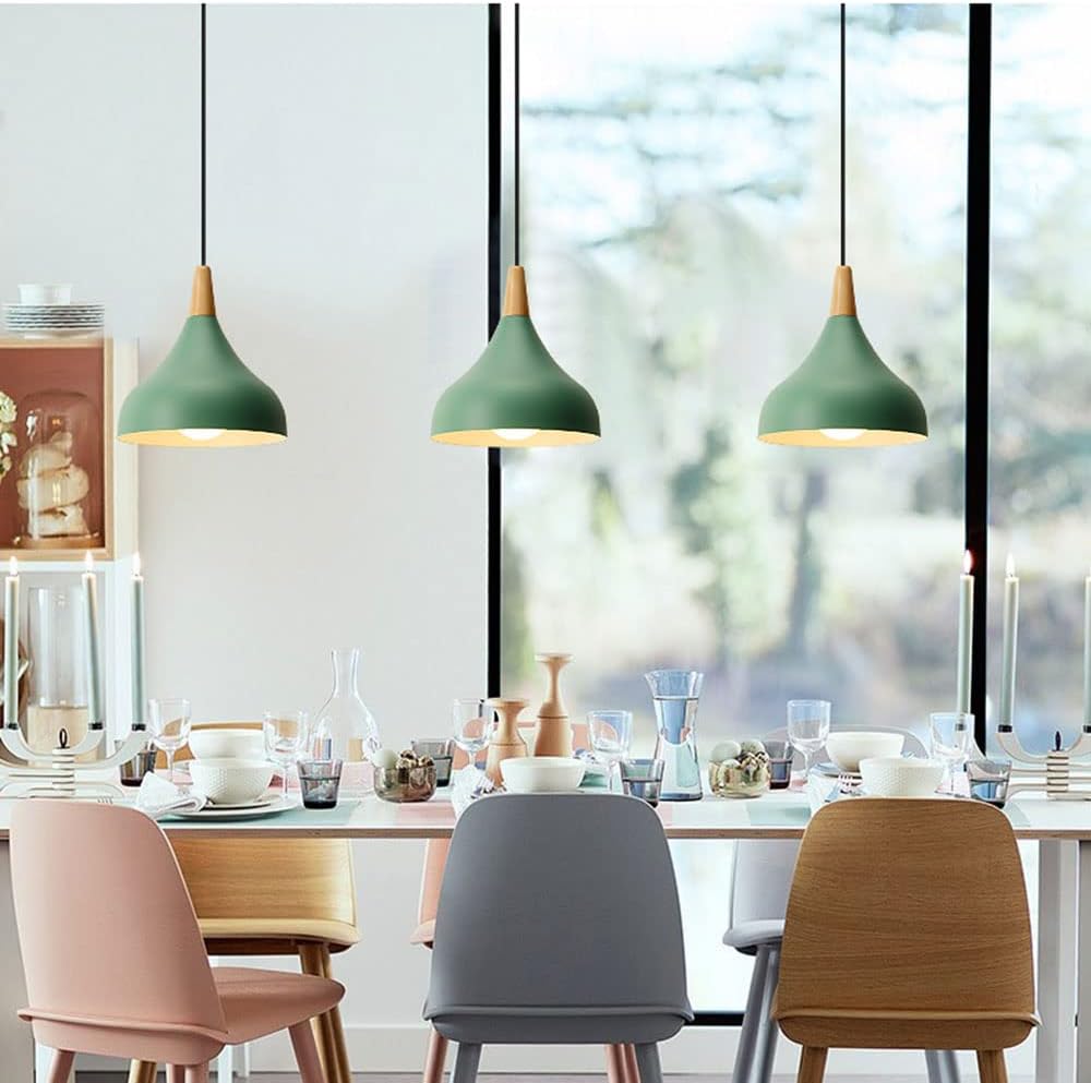 Nordischer Stil Restaurant Einzelkopf Kleine Hängelampe Moderne minimalistische Macaron-Leuchte Kreative Einzelkopf E27 Schraube Pendelleuchte Aluminium Holz Kunst Kücheninsel Lichter für C
